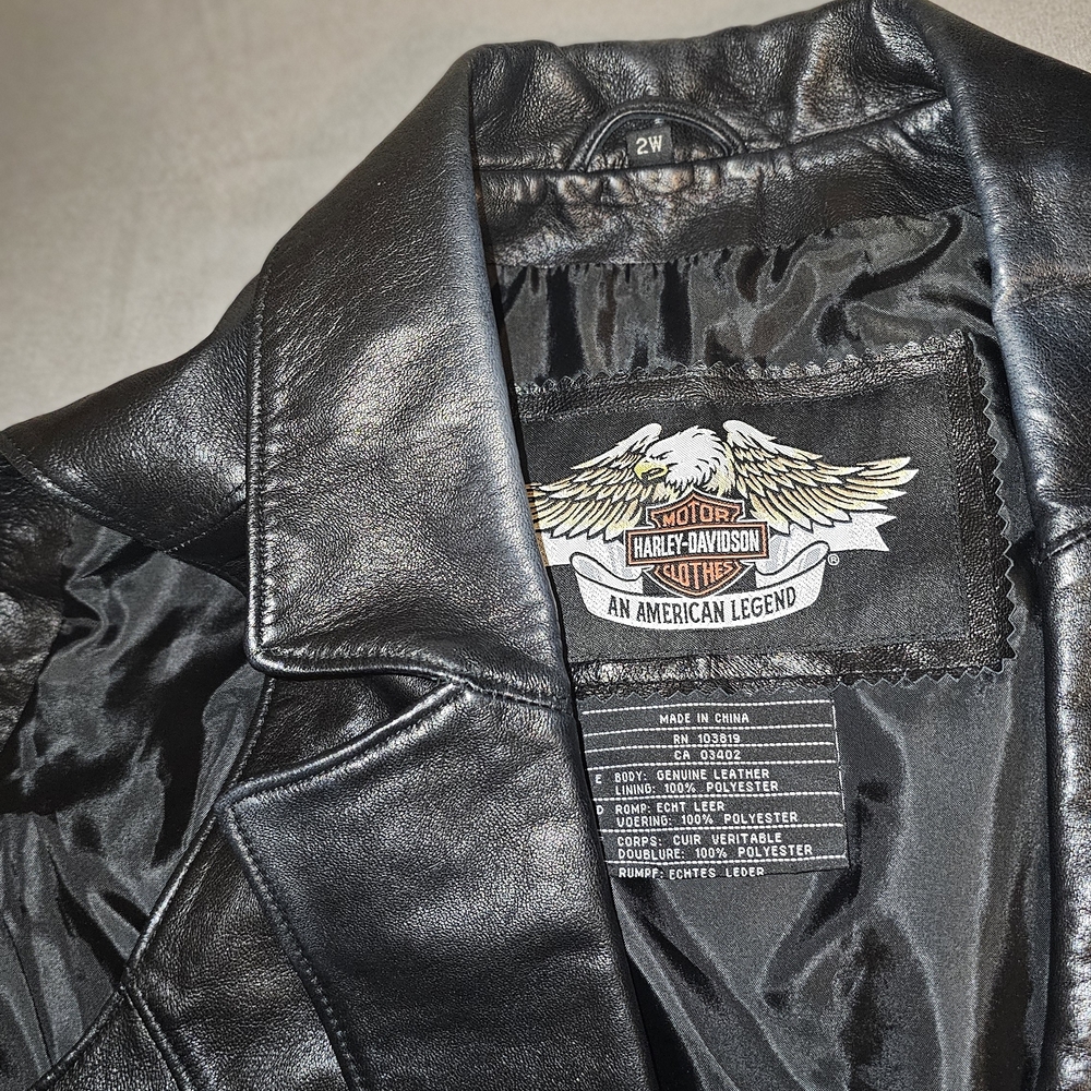 Harley-Davidson Rhinestone Logo Leather Vest Women’s Size 2W Black Biker Western - Picture 7 of 8